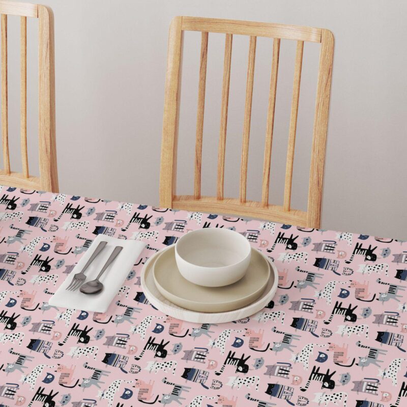 Square Tablecloth, 100% Cotton, 60x60 , Cartoon Cats Pink - Image 4