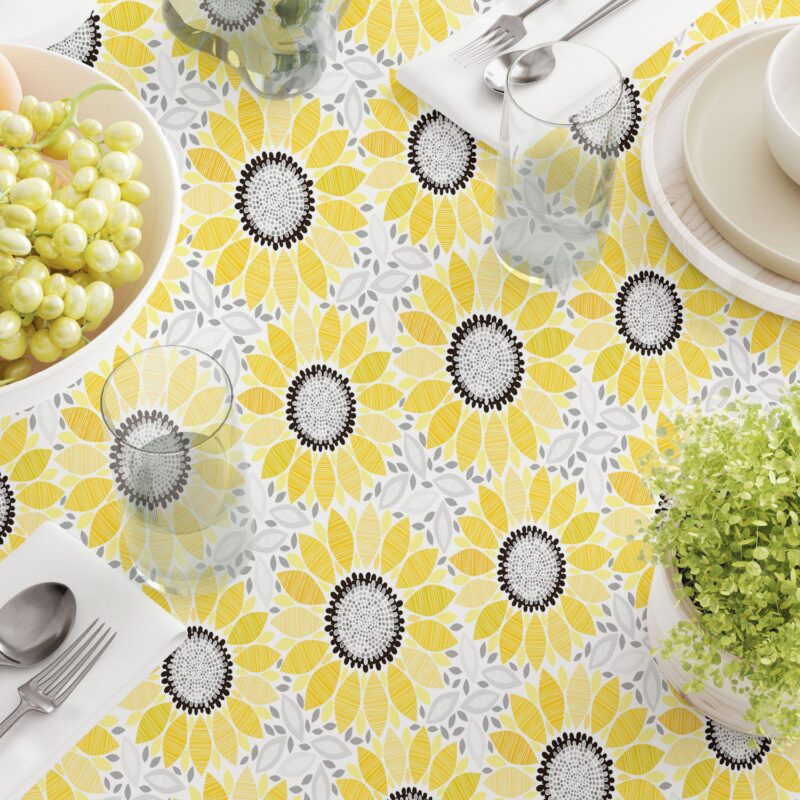 Square Tablecloth, 100% Polyester, 70x70 , Abstract Sunflowers - Image 3