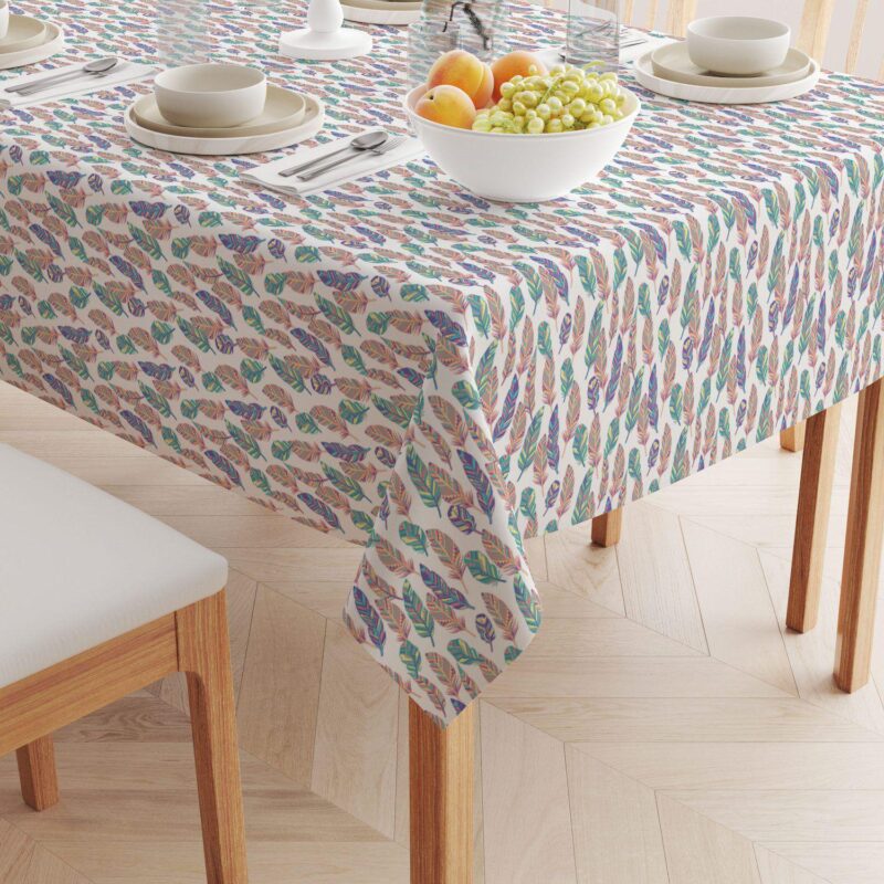 Square Tablecloth, 100% Cotton, 60x60 , Doodle Patterned Feathers - Image 2