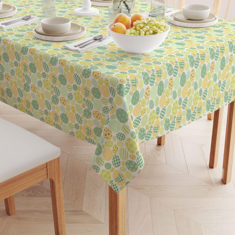 Square Tablecloth, 100% Polyester, 60x60 , Green and Yellow Pastel Easter Eggs - Image 2