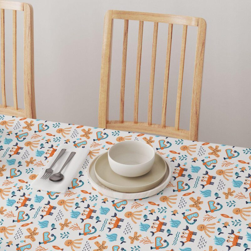 Square Tablecloth, 100% Polyester, 60x60 , Hand Drawn Marine Life - Image 4