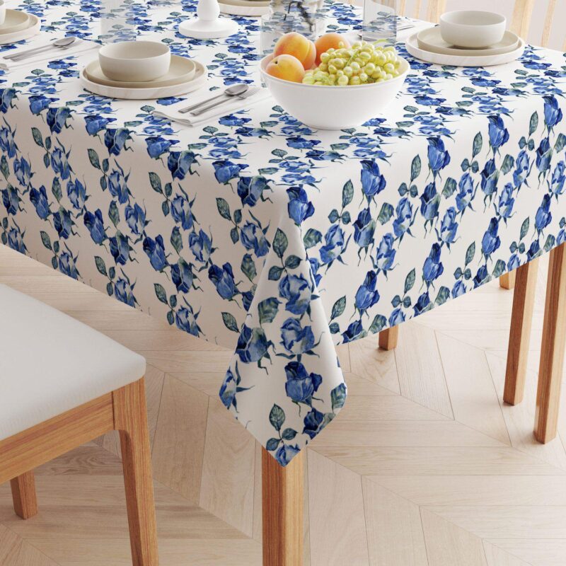 Square Tablecloth, 100% Polyester, 70x70 , Blue Watercolor Roses - Image 2