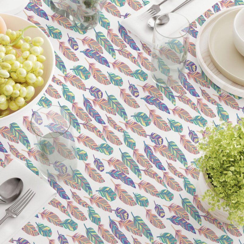 Square Tablecloth, 100% Cotton, 60x60 , Doodle Patterned Feathers - Image 3