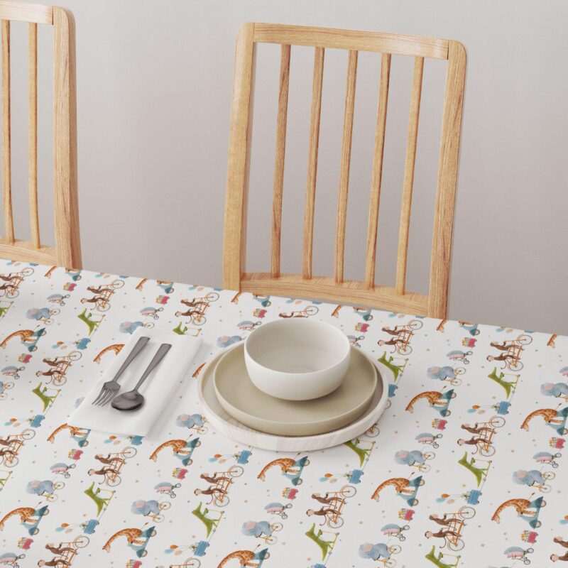 Square Tablecloth, 100% Polyester, 60x60 , Animals on Bikes Design - Image 4