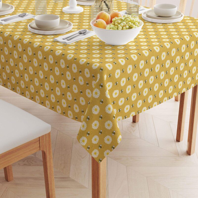 Square Tablecloth, 100% Polyester, 70x70 , Bumble Bees and Daisies - Image 2