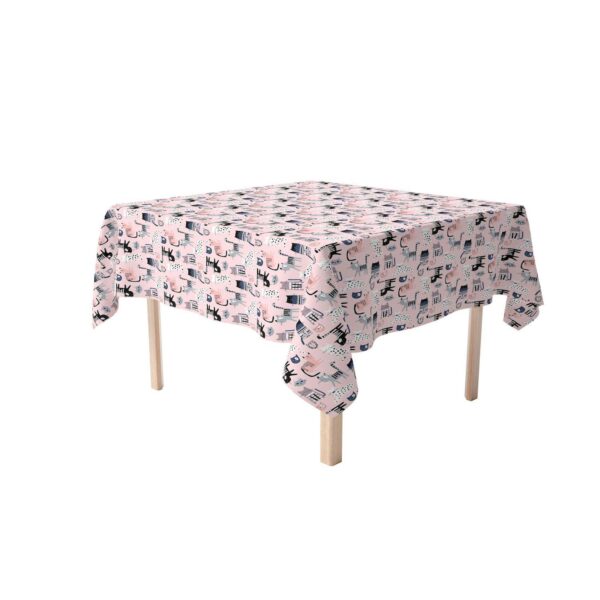 Square Tablecloth, 100% Cotton, 60x60 , Cartoon Cats Pink