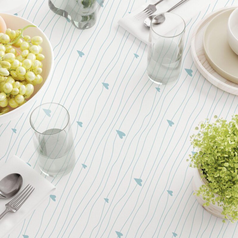 Square Tablecloth, 100% Cotton, 60x60 , Blue Hearts and Stripes - Image 3