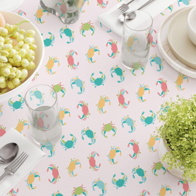 Square Tablecloth, 100% Cotton, 60x60 , Colorful Crabs - Image 3