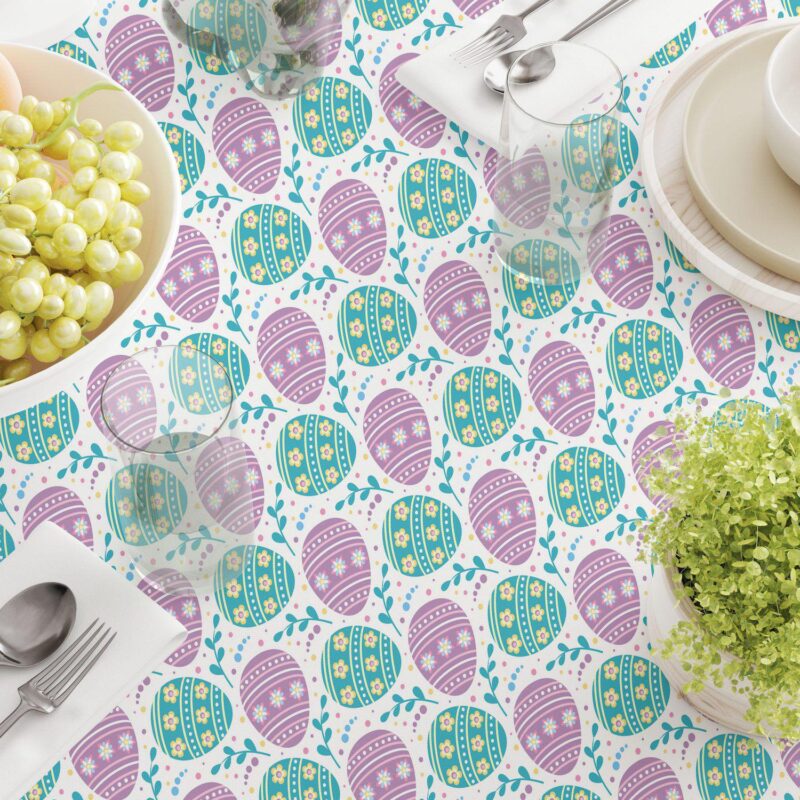 Square Tablecloth, 100% Cotton, 60x60 , Daisy Doodle Easter Eggs - Image 3
