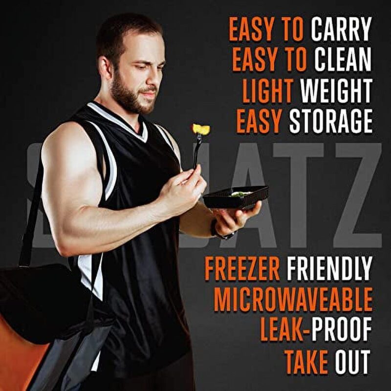 Squatz 100 Microwavable Food Container - 33oz Black Rectangular Meal Box Storage with Lids (Black) - Image 3
