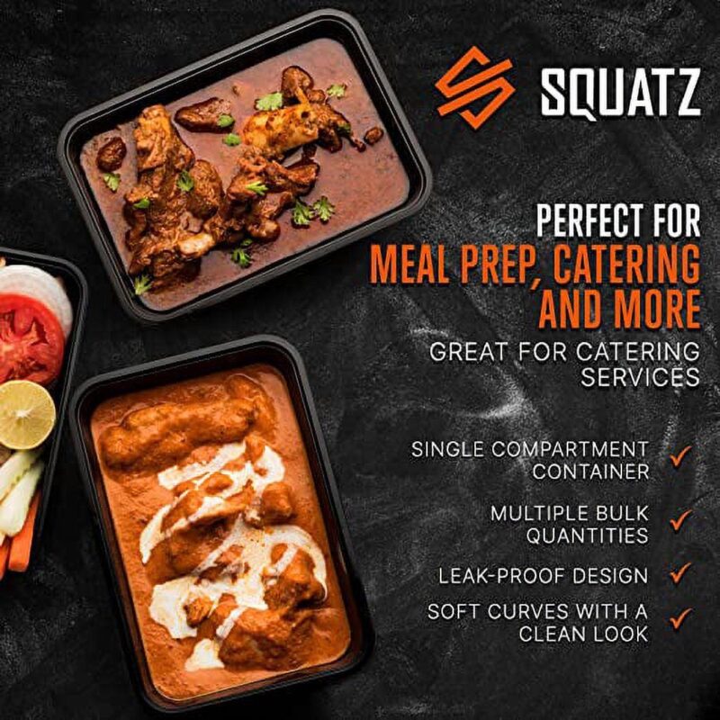 Squatz 100 Microwavable Food Container - 33oz Black Rectangular Meal Box Storage with Lids (Black) - Image 4