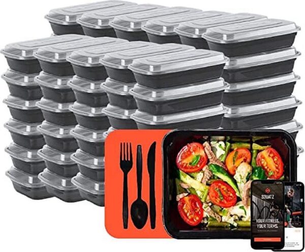 Squatz 100 Microwavable Food Container - 33oz Black Rectangular Meal Box Storage with Lids (Black)