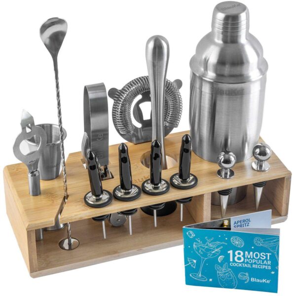 Stainless Steel Cocktail Shaker Set with Stand - 17-Piece Mixology Bartender Kit, Bar Set