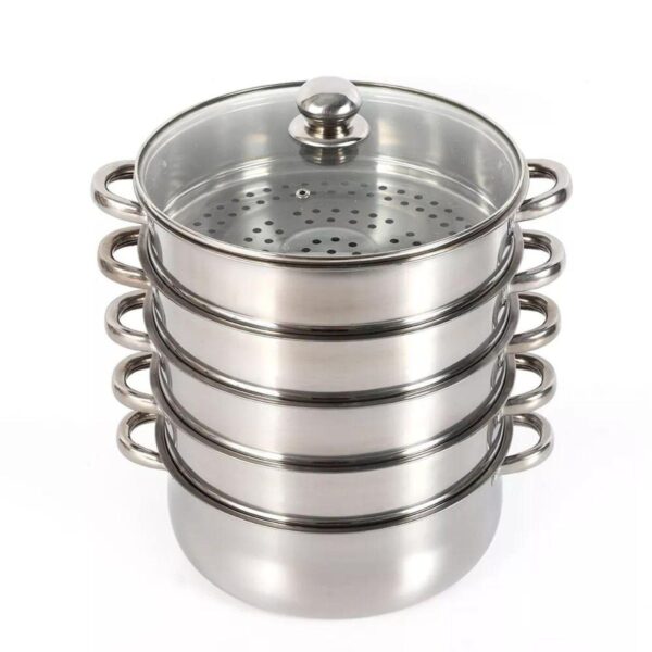 Stainless Steel Steam Cooker Pot With Glass Lid 5 Tier