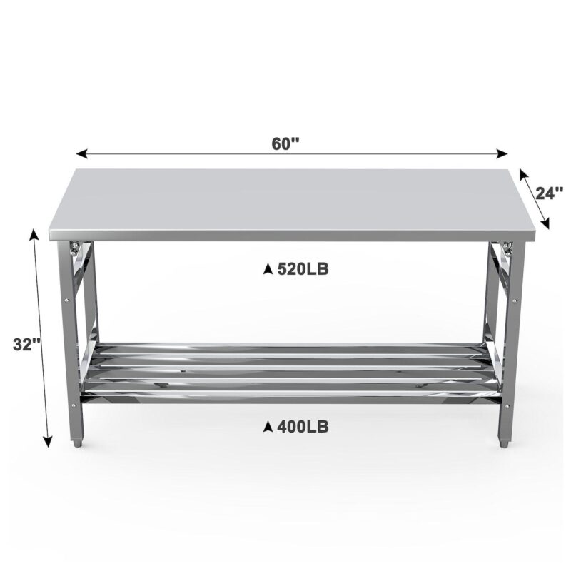 Stainless Steel Table, 24 x 60 Inches Folding Heavy Duty Table for Kitchen - Image 2