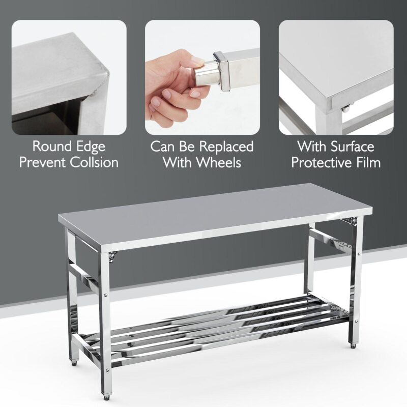 Stainless Steel Table, 24 x 60 Inches Folding Heavy Duty Table for Kitchen - Image 3