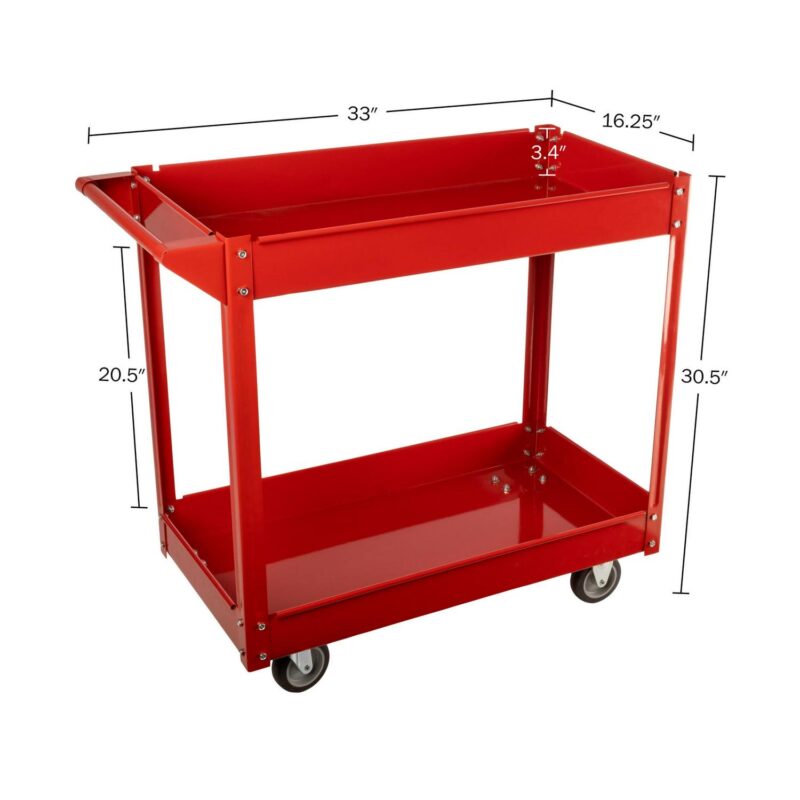 Stalwart Tool Cart - 2-Tier 330lb Capacity Rolling Utility Cart with Wheels - Image 2