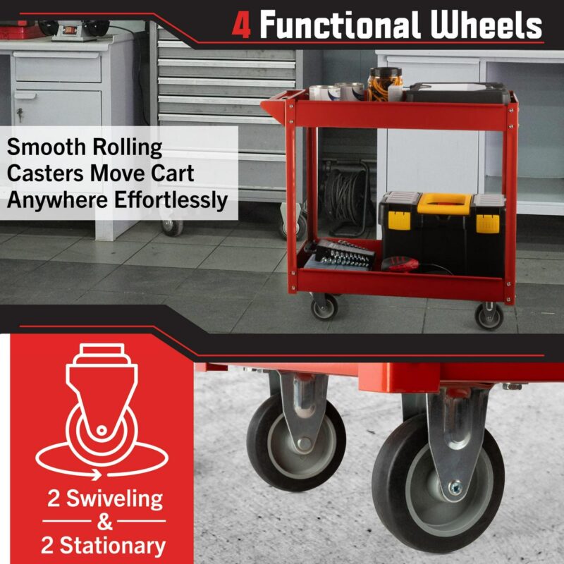 Stalwart Tool Cart - 2-Tier 330lb Capacity Rolling Utility Cart with Wheels - Image 5
