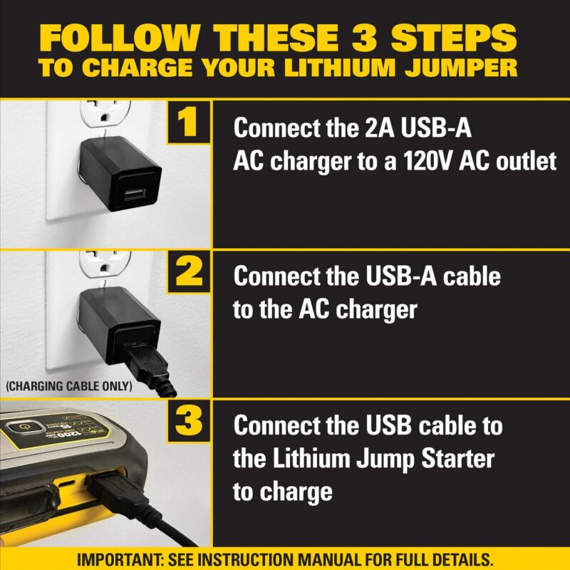 Stanley FatMax 1200A, Lithium Jump Starter with 15 Watt USB-A and USB-C Power, Includes clamps - Image 3
