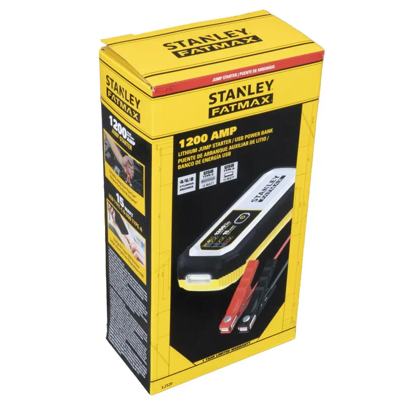 Stanley FatMax 1200A, Lithium Jump Starter with 15 Watt USB-A and USB-C Power, Includes clamps - Image 2