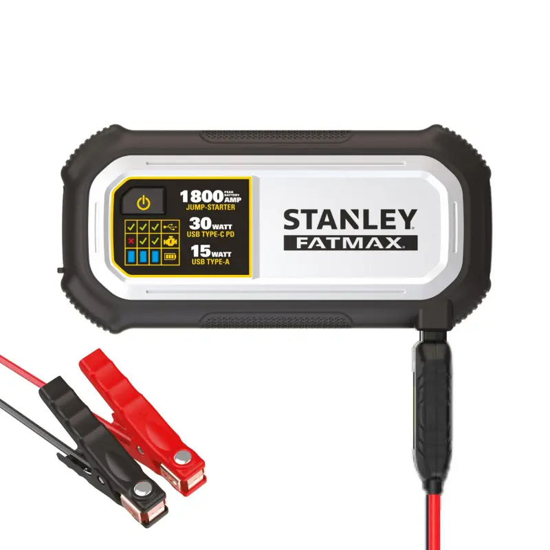 Stanley FatMax 1800A Lithium Jump Starter with 30W USB-C-PD In/Out and 15W USB-A Out, Includes Clamps - Image 9