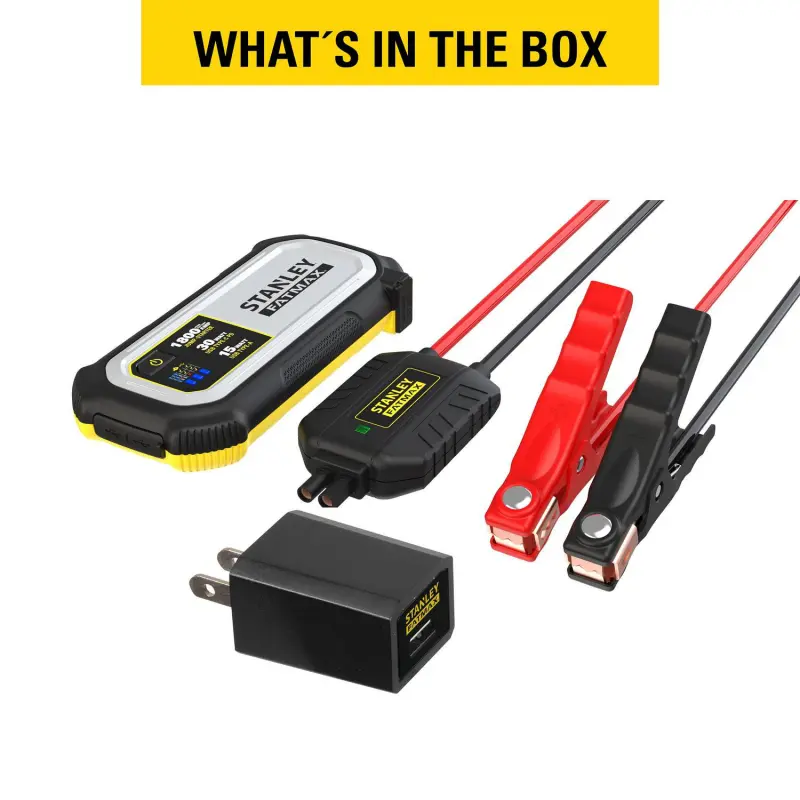 Stanley FatMax 1800A Lithium Jump Starter with 30W USB-C-PD In/Out and 15W USB-A Out, Includes Clamps - Image 5