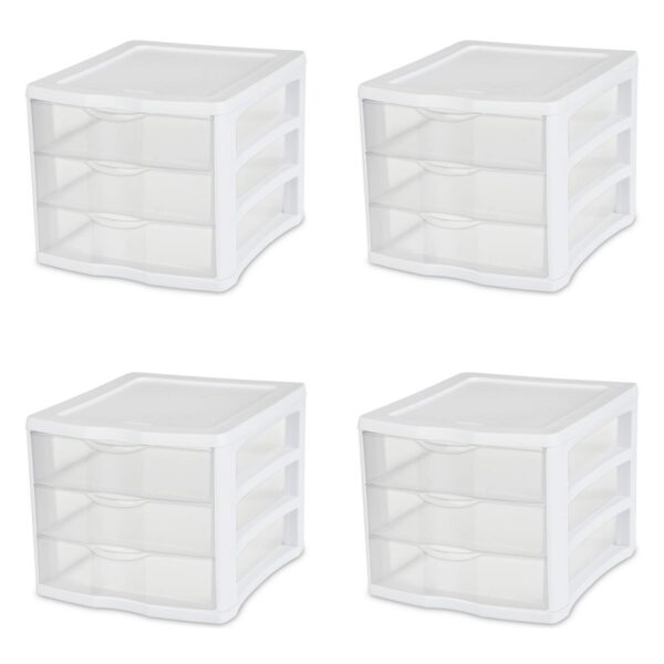 Sterilite 3 Drawer Unit Plastic, White, Set of 4