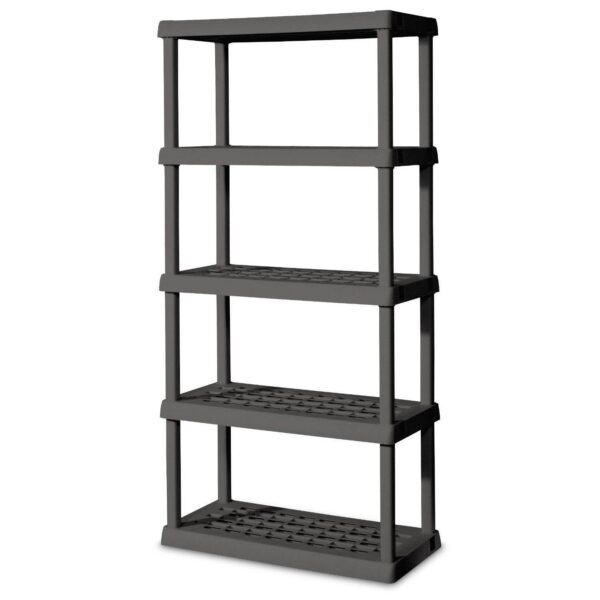 Sterilite 75.2 Inch Heavy Duty Durable 5 Shelf Ventilated Shelving Unit, Gray