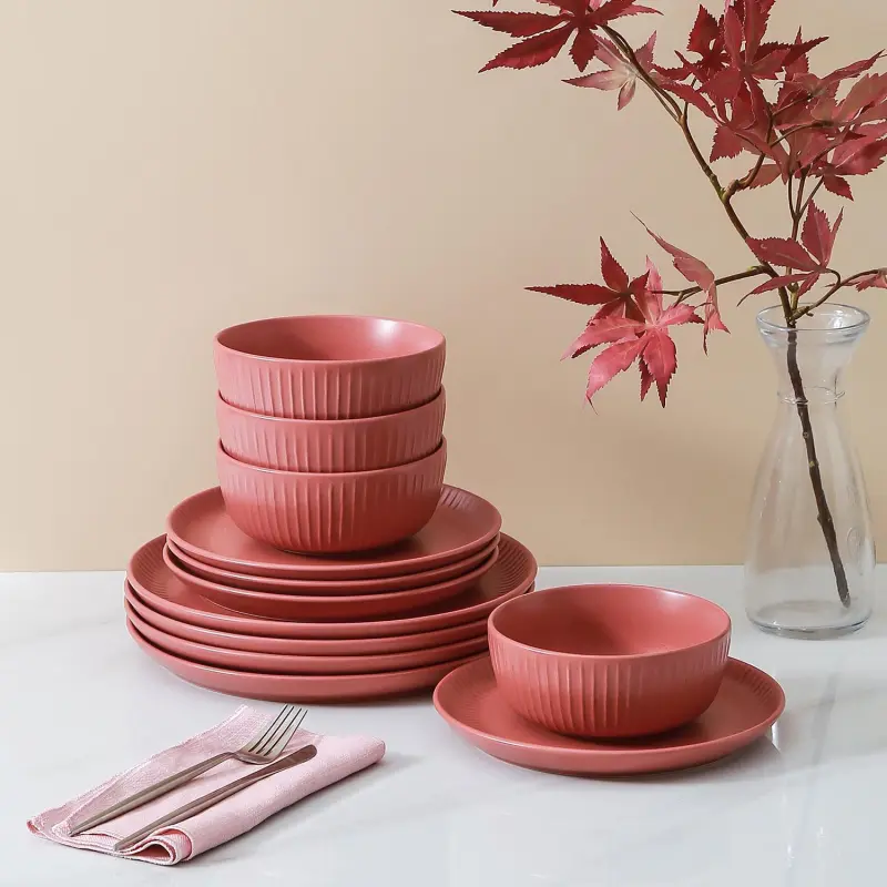 Stone Lain Logan 12-Piece Dinnerware Set Stoneware, Terracotta - Image 3