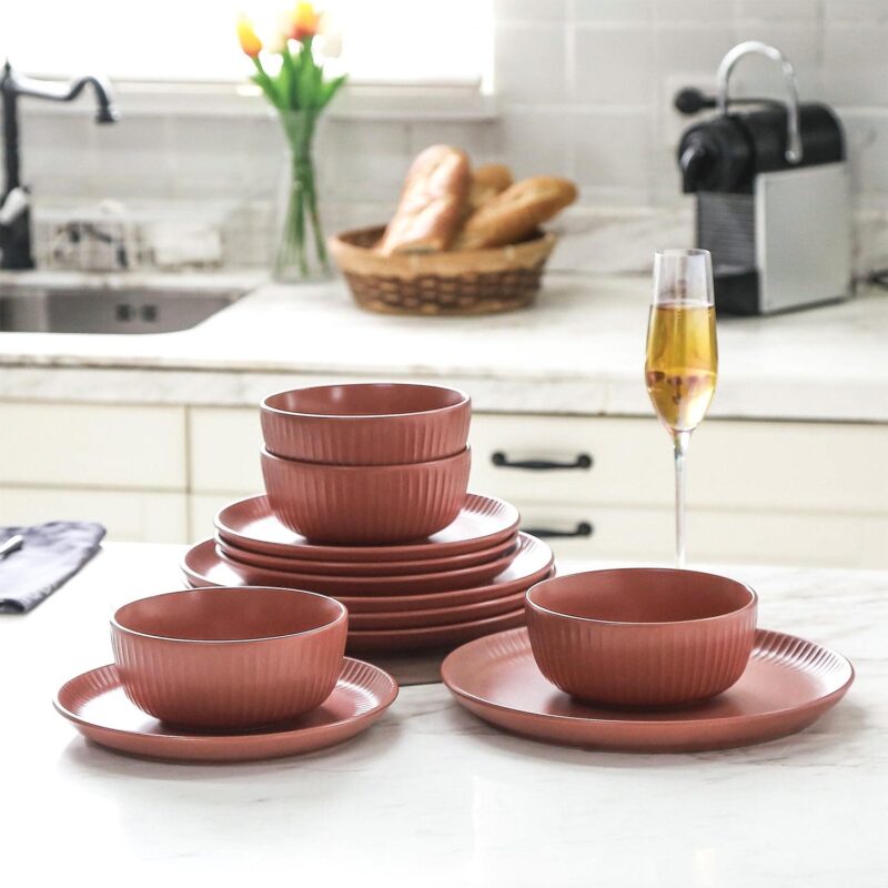 Stone Lain Logan 12-Piece Dinnerware Set Stoneware, Terracotta - Image 5