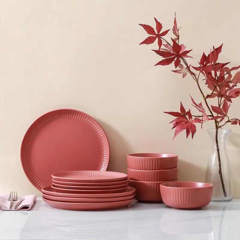 Stone Lain Logan 12-Piece Dinnerware Set Stoneware, Terracotta - Image 2