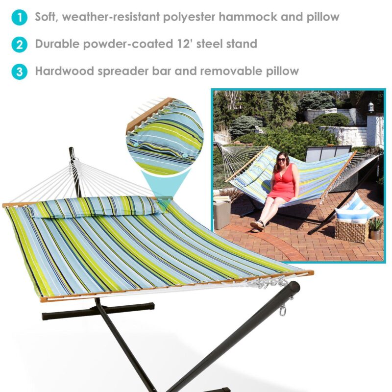 Sunnydaze 2-person Double Quilted Hammock With 12' Stand - Image 3