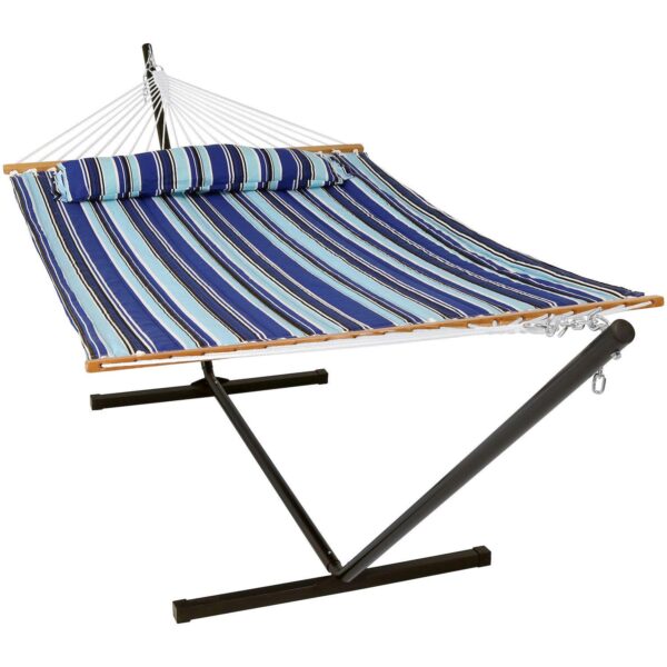 Sunnydaze 2-person Double Quilted Hammock With 12' Stand