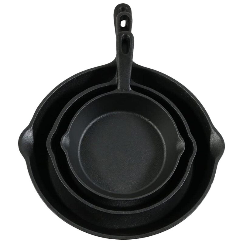 Sunnydaze 3-Piece Cast Iron Pre-Seasoned Skillet Set with 3 Pans - Image 3