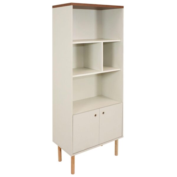 Sunnydaze Mid-Century Modern 5-Shelf Bookshelf with Storage Cabinet - Latte