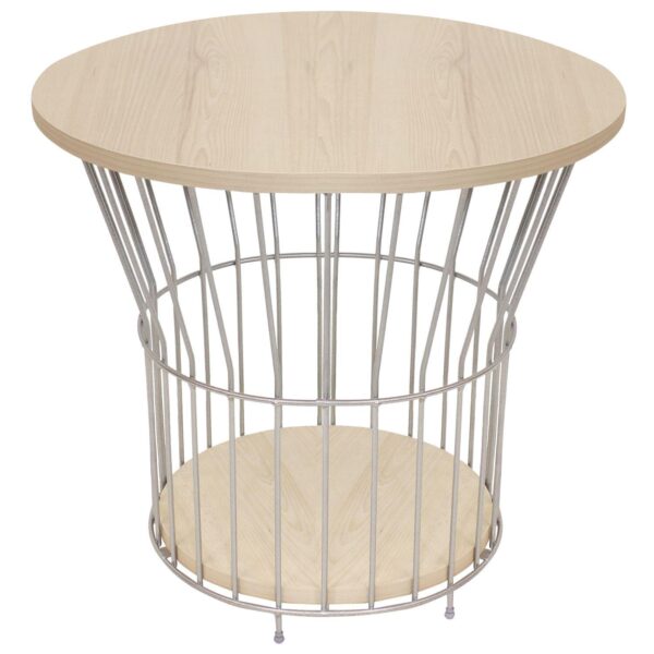 Sunnydaze Wire Pedestal End Table With Faux Wood Tabletop