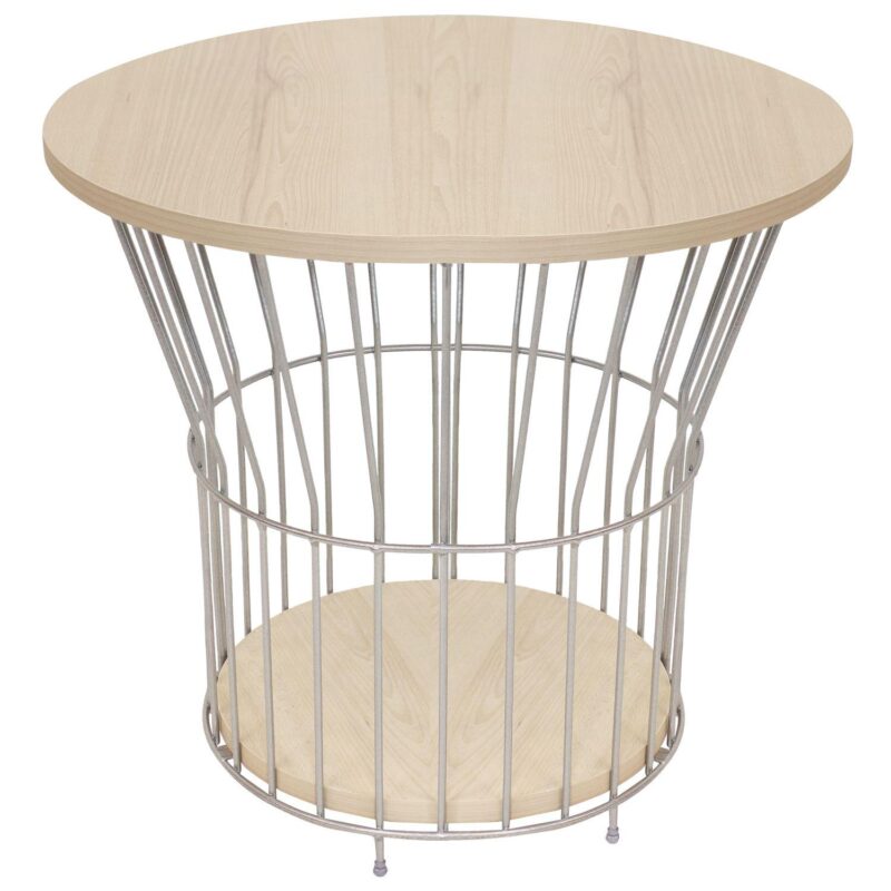 Sunnydaze Wire Pedestal End Table With Faux Wood Tabletop