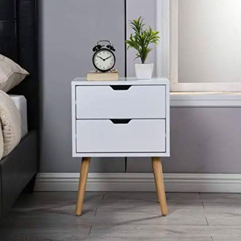 Sweetgo Modern Wooden Nightstand End Side Table with 2 Storage Drawers, White - Image 4