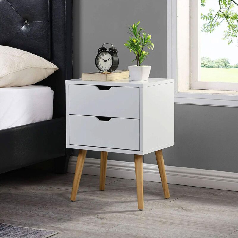 Sweetgo Modern Wooden Nightstand End Side Table with 2 Storage Drawers, White - Image 5