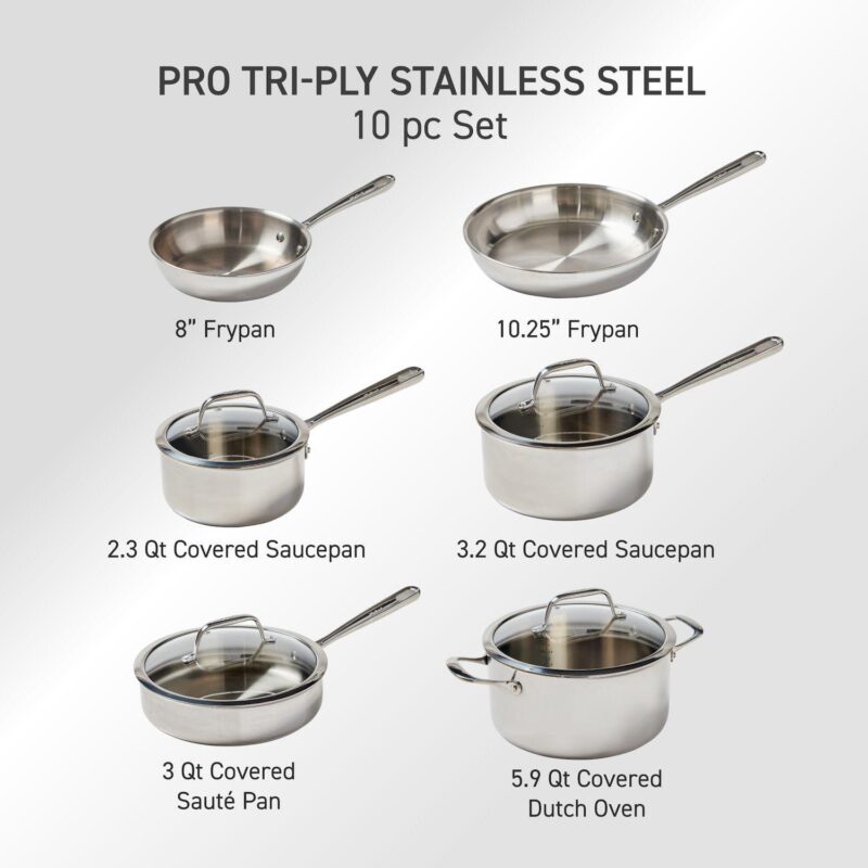 T-Fal Pro Tri-Ply Stainless Steel 10-Piece Cookware Set - Image 2