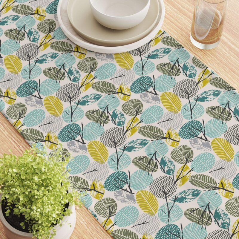 Table Runner, 100% Cotton, 16x108 , Hand Drawn Abstract Leaves - Image 3