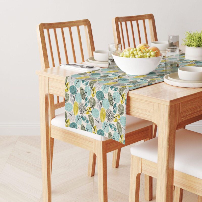 Table Runner, 100% Cotton, 16x108 , Hand Drawn Abstract Leaves - Image 2