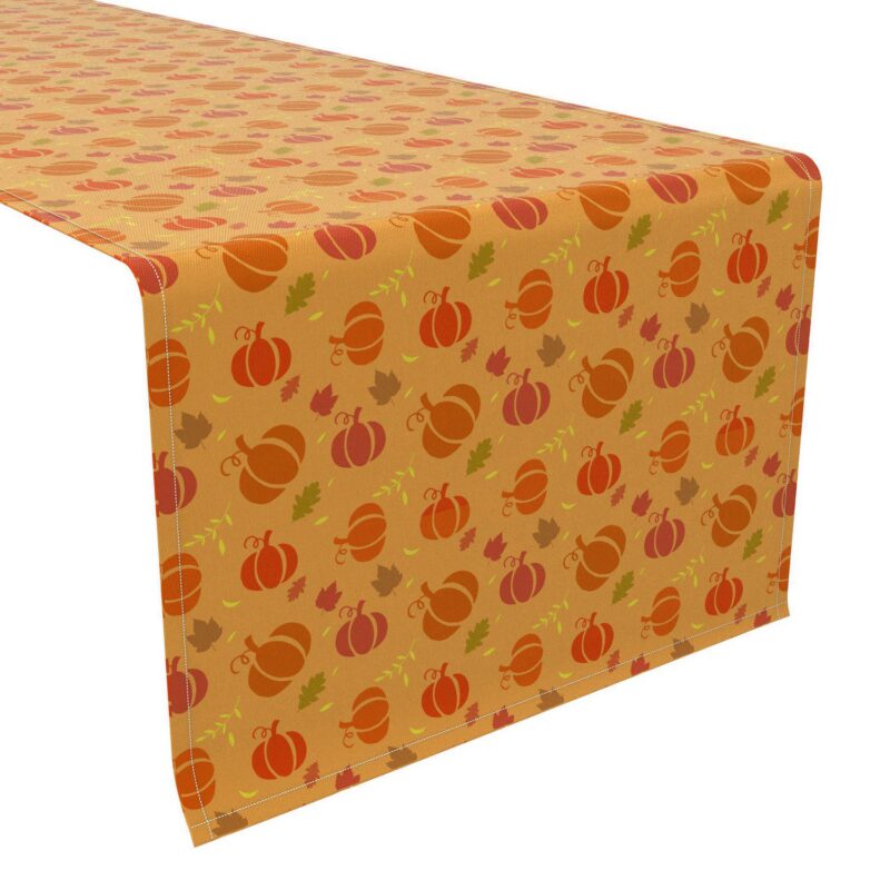 Table Runner, 100% Cotton, 16x108 , Orange Stenciled Pumpkins