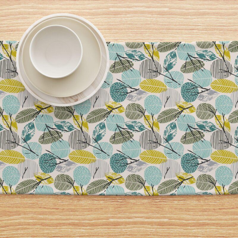 Table Runner, 100% Cotton, 16x108 , Hand Drawn Abstract Leaves - Image 4