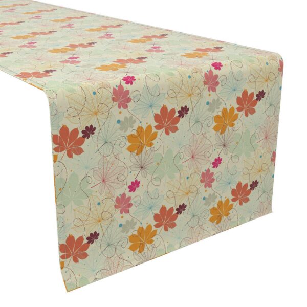 Table Runner, 100% Cotton, 16x108 , Retro Stenciled Leaves