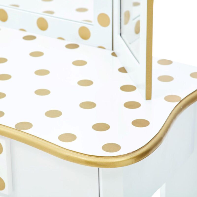 Teamson Kids White Polka Dot Play Vanity 2-piece Set - Image 4