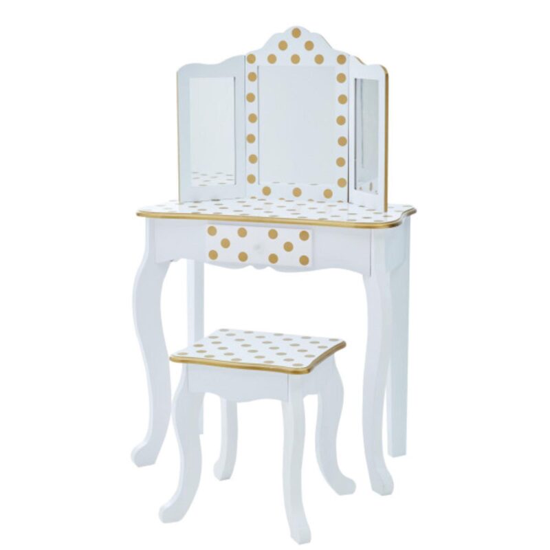 Teamson Kids White Polka Dot Play Vanity 2-piece Set - Image 6