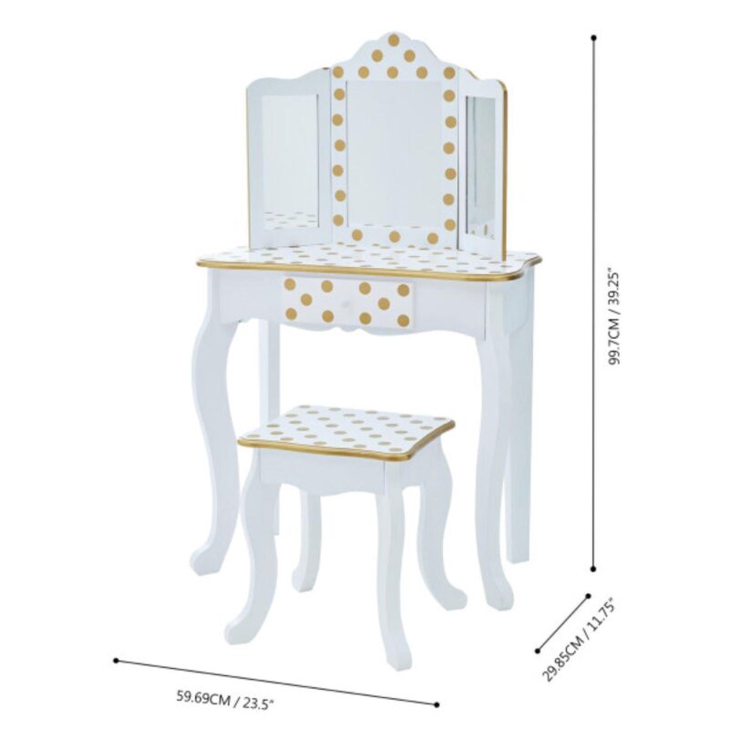 Teamson Kids White Polka Dot Play Vanity 2-piece Set - Image 7