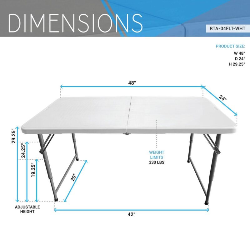 Techni Home 4-ft. Granite White Adjustable Height Folding Table - Image 4