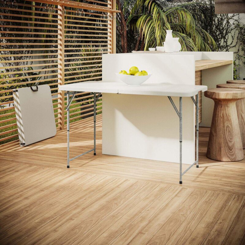 Techni Home 4-ft. Granite White Adjustable Height Folding Table - Image 2